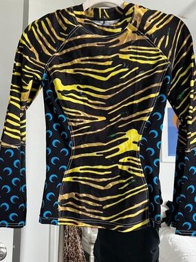 Marine Serre Black Yellow Blue Crescent-Print Long Sleeve Top
